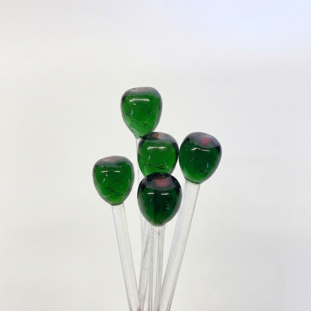 Mid Century Modern VINTAGE Handblown Glass Olive Martini Cocktail Pick Set 6 MCM